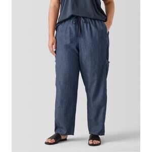 EILEEN FISHER Blue Chambray Airy Organic Cotton Twill Cargo Pant Women's Size XL